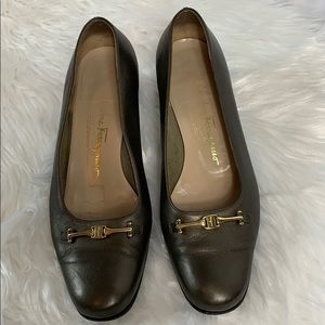 Vintage Salvatore Ferragamo Metallic Low Block Heels Size 8.5 Office Heels